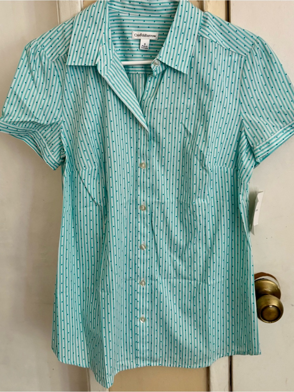 New  Croft and barrow blue crisp summer blouse sz sm